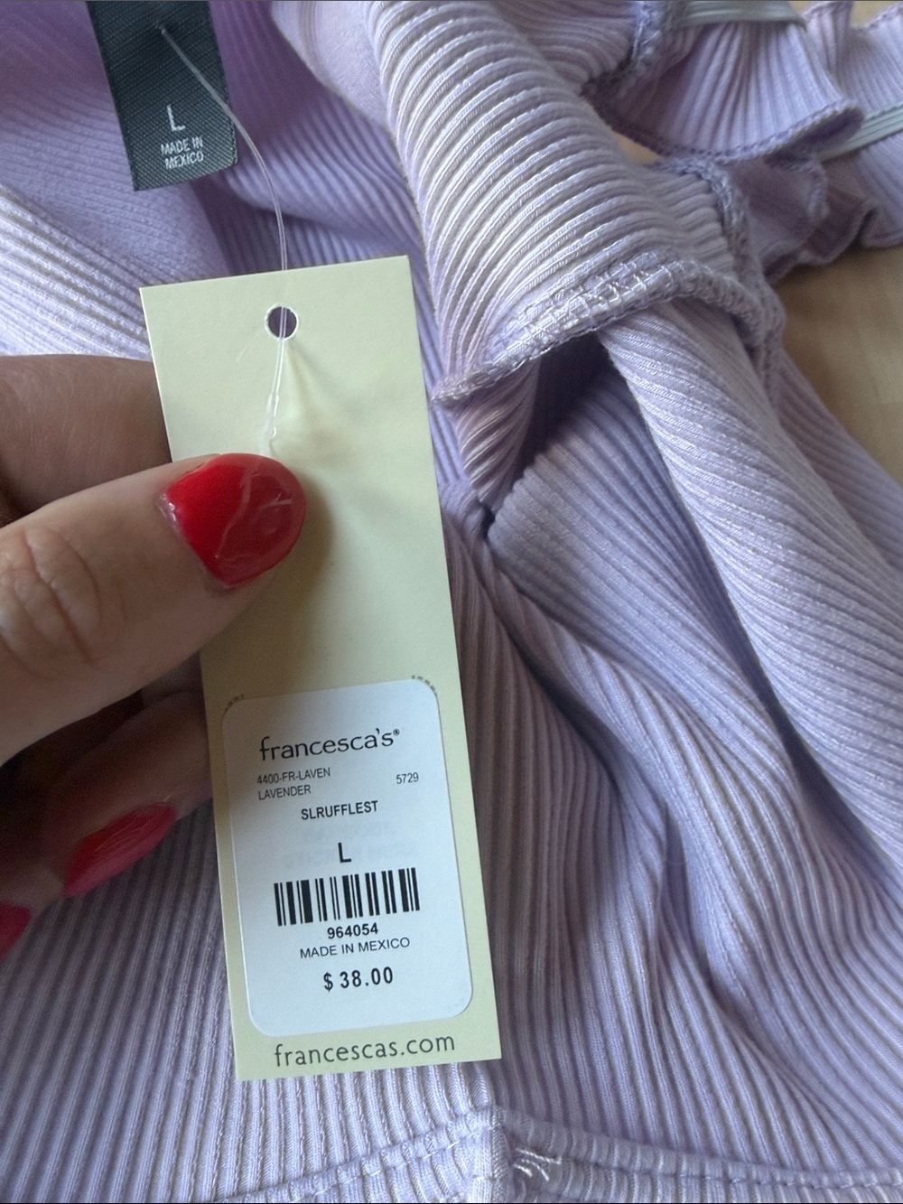 Francesca's Collections Light Lavender Ribbed Ruffle-Strap Bodysuit - Picture 2 of 4